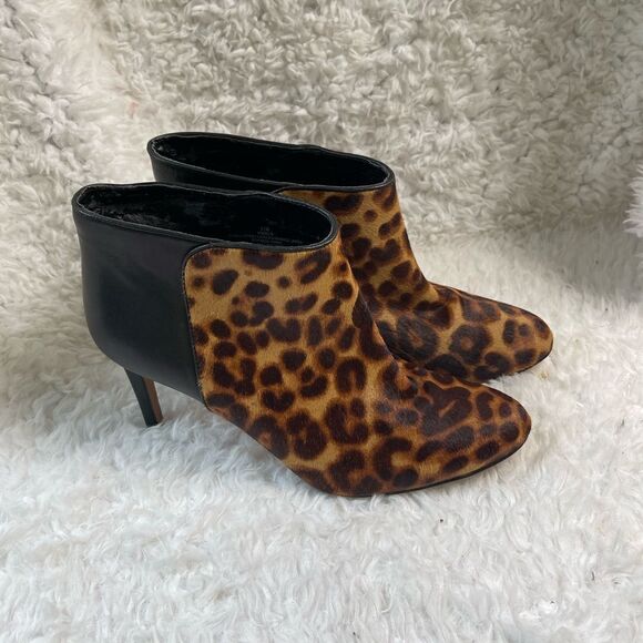 Nine West leather calf hair leopard print &black ankle slip on boots SZ9.5M - Picture 1 of 11